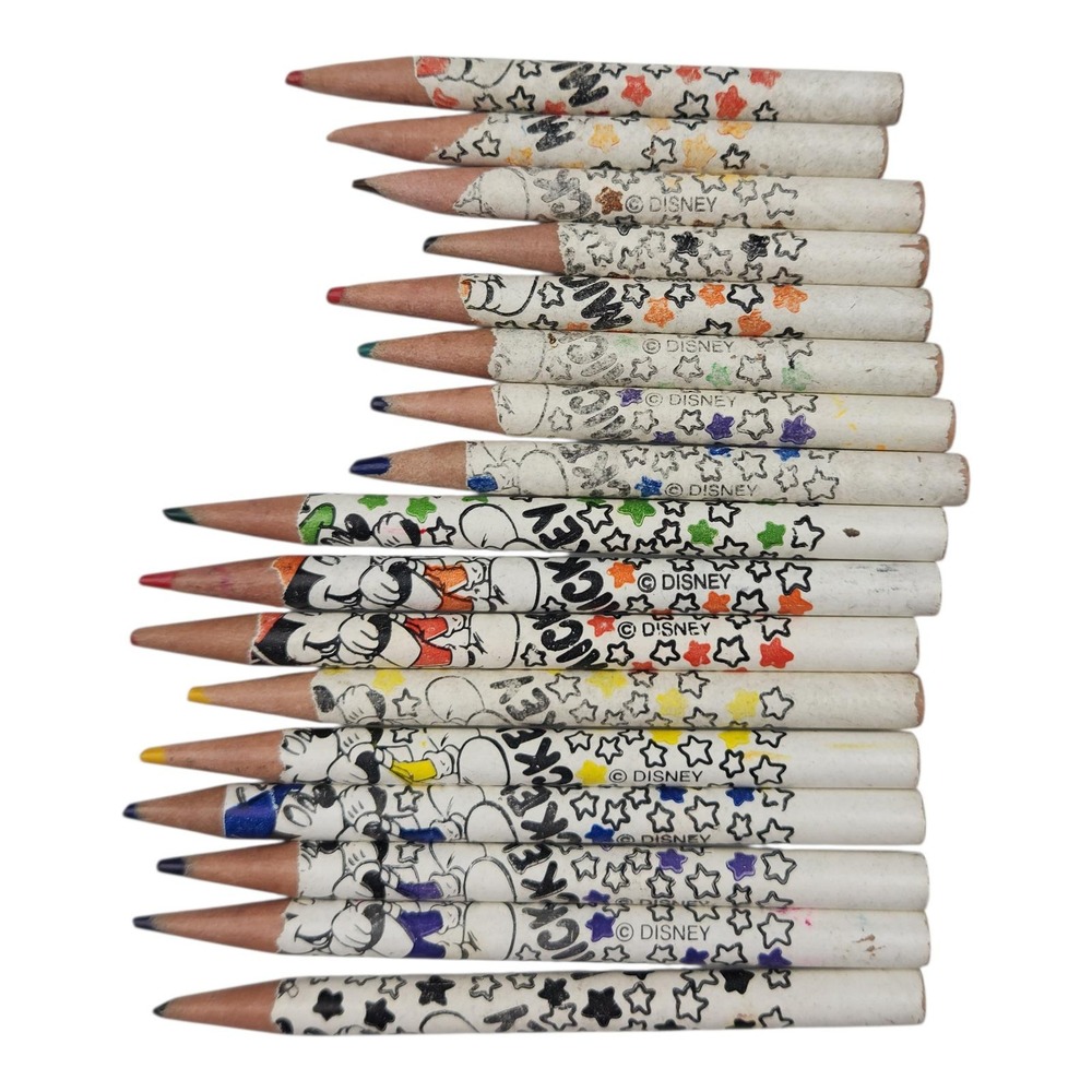 Vintage Disney Mickey Mouse Colored Pencils Set White Star Pattern Retro Art